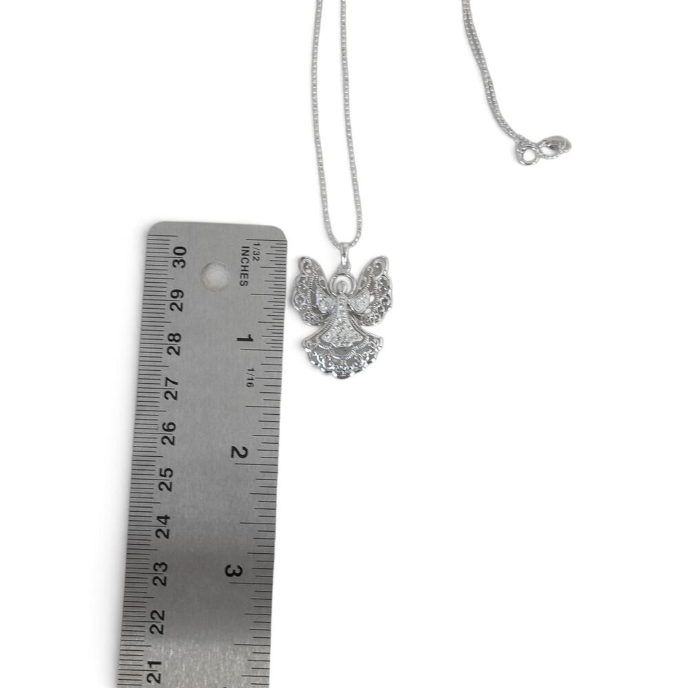 Sterling Silver 925 Filigree Angel Pendant Necklace Vintage Guardian Chain - Picture 2 of 7